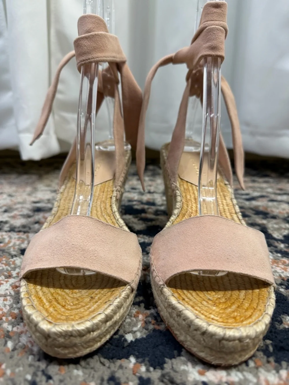 Loeffler Randall ‘Harper’ Blush Pink Suede Ankle Tie Espadrille Sandals Size 7.5